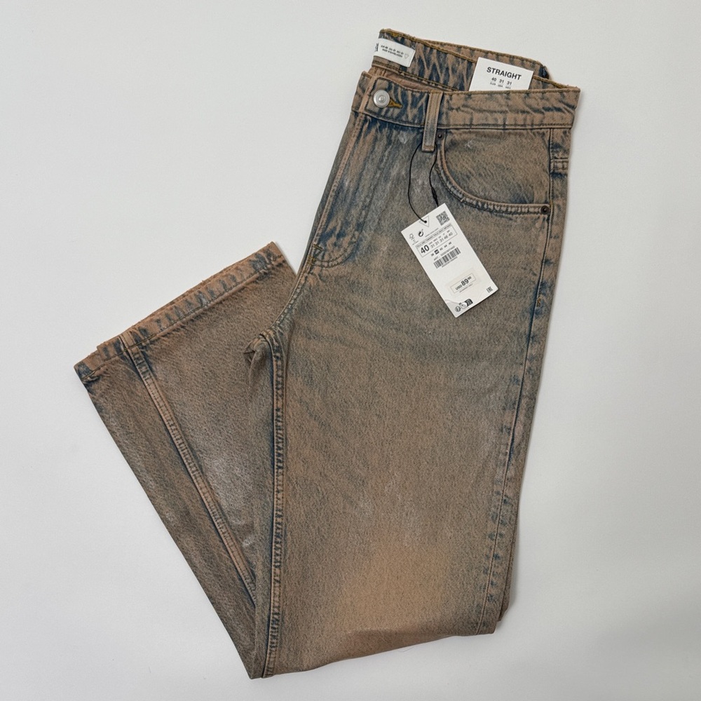 NWT Zara Straight Fit Jeans | Size 31 | Coated Overdyed Denim - Picture 4 of 9